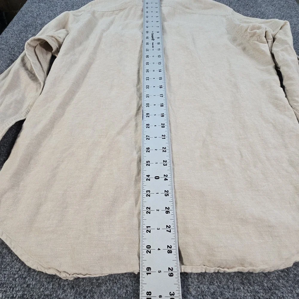 Banana Republic Mens L Linen Cotton Safari Shirt Tan Long Sleeve Pockets